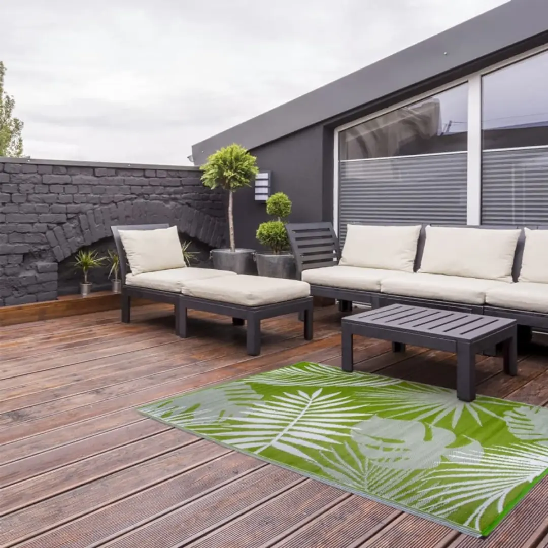 Esschert Design Jungle Leaves Tuintapijt 240x150cm - Groen/Wit