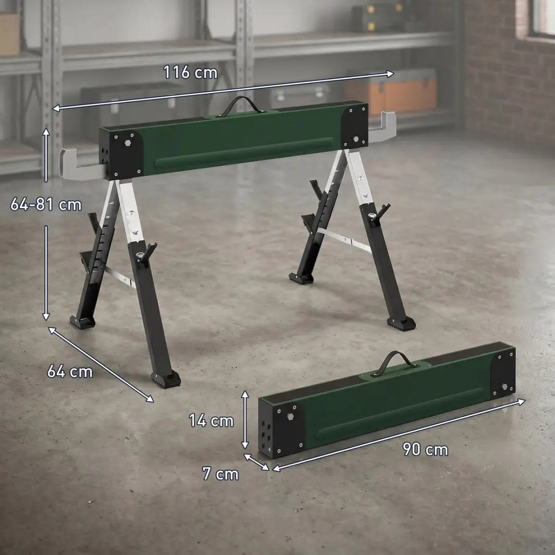 Homcom Zaagbok Metaal - 116x64x81cm Groen