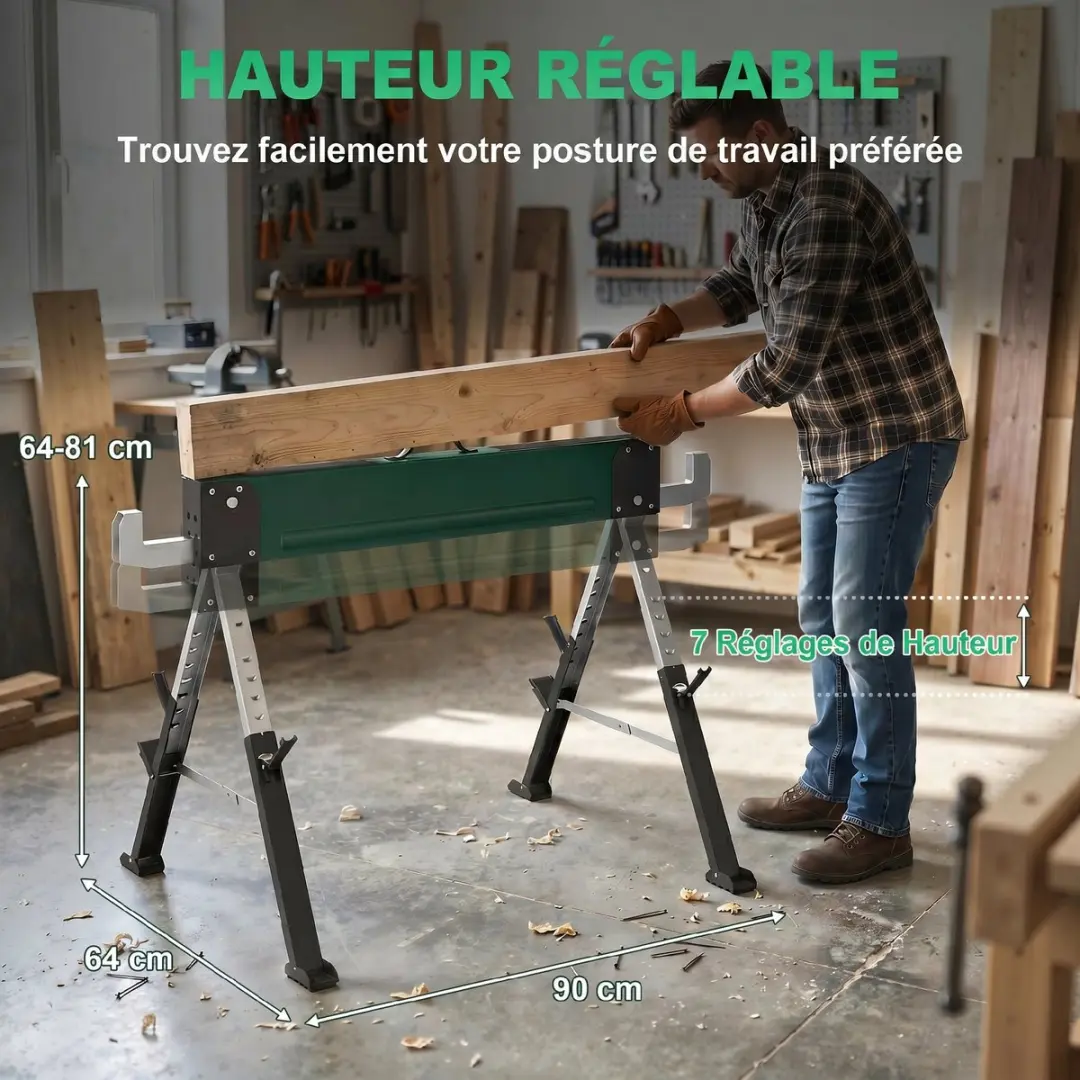 Homcom Zaagbok Metaal - 116x64x81cm Groen
