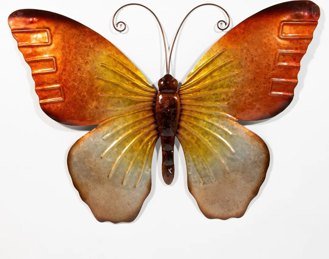 Anna's Collection Vlinders Wanddecoratie 32x24cm - Blauw/Oranje - Metaal