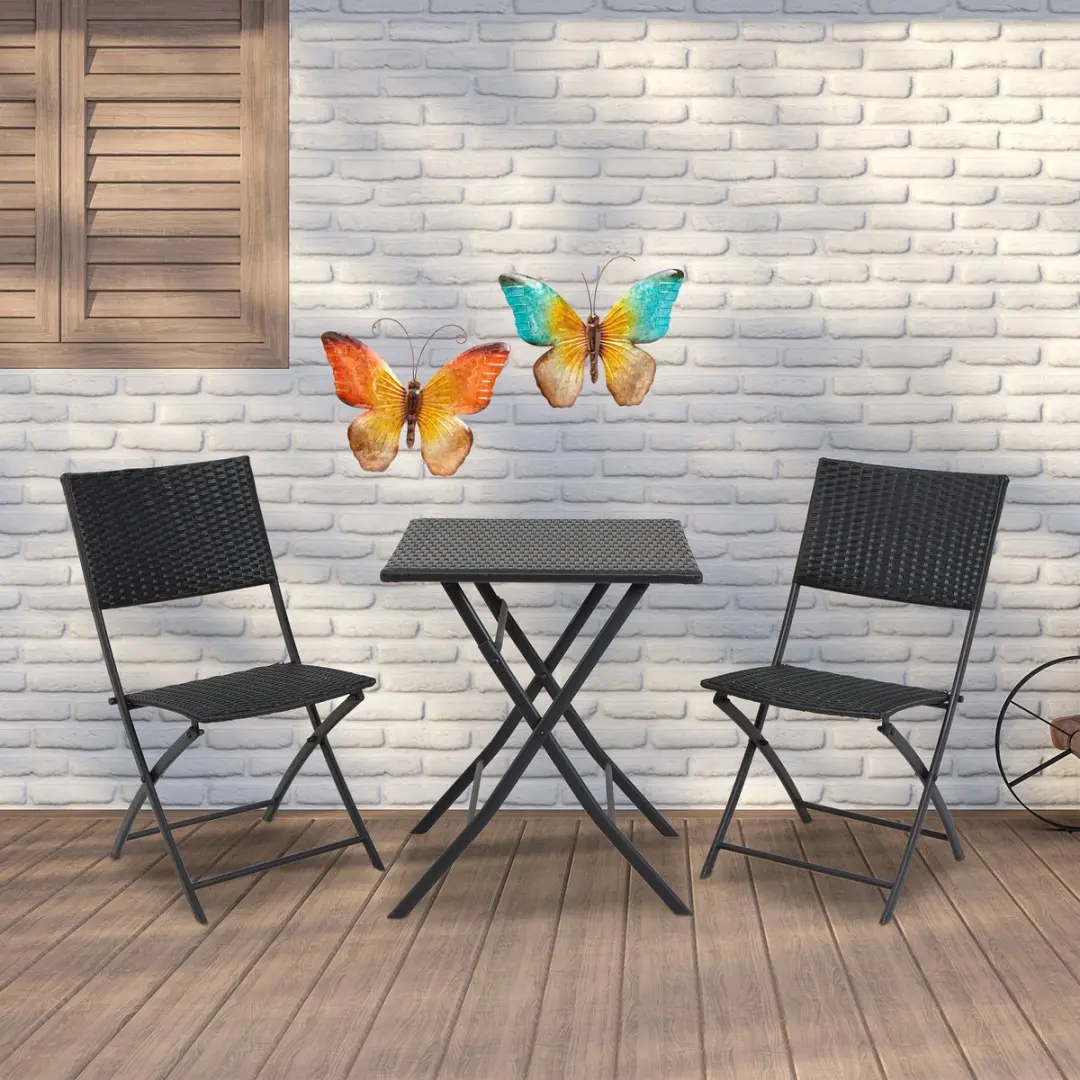 Anna's Collection Vlinders Wanddecoratie 32x24cm - Blauw/Oranje - Metaal