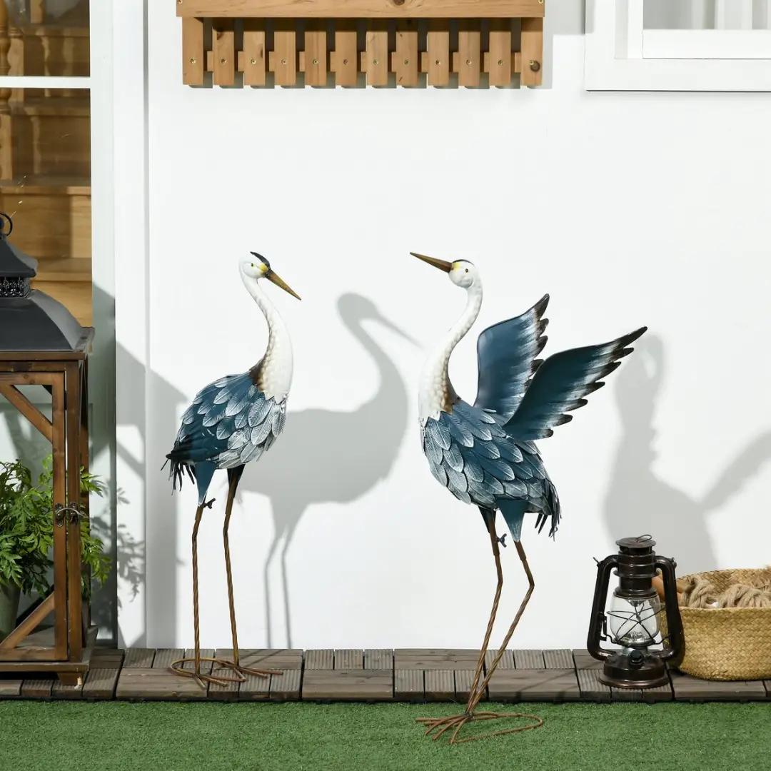 Outsunny Tuinbeeld Reiger - Staal 31x29x74cm - Meerkleurig