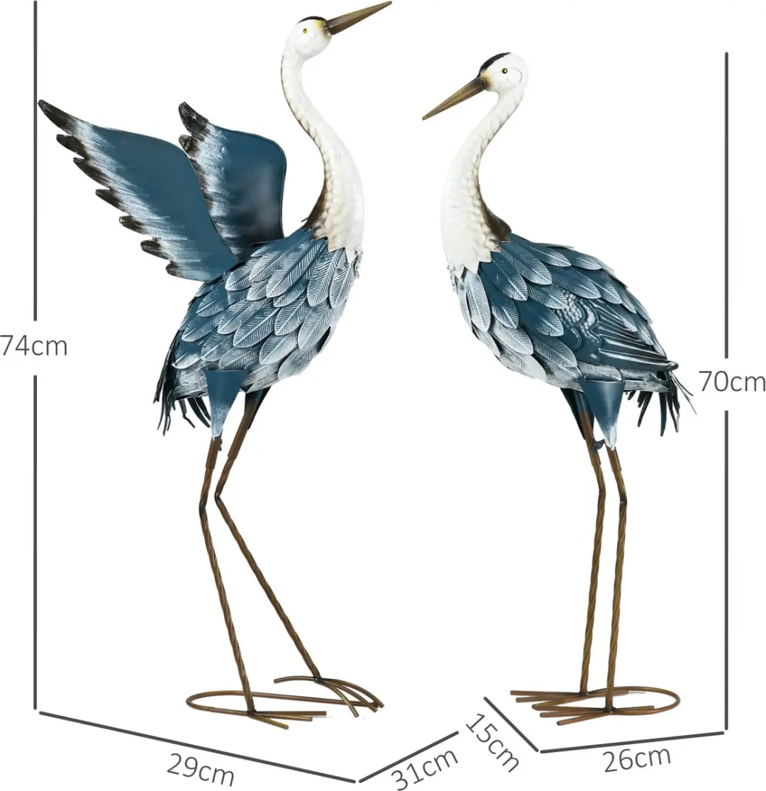 Outsunny Tuinbeeld Reiger - Staal 31x29x74cm - Meerkleurig