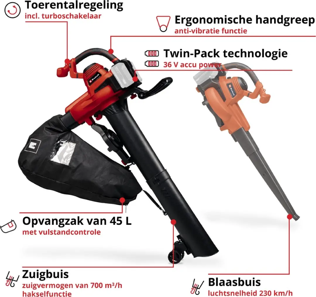 Einhell Accu Bladblazer-/zuiger GE-CL 36/230 Li Solo - 230 km/h - 45L