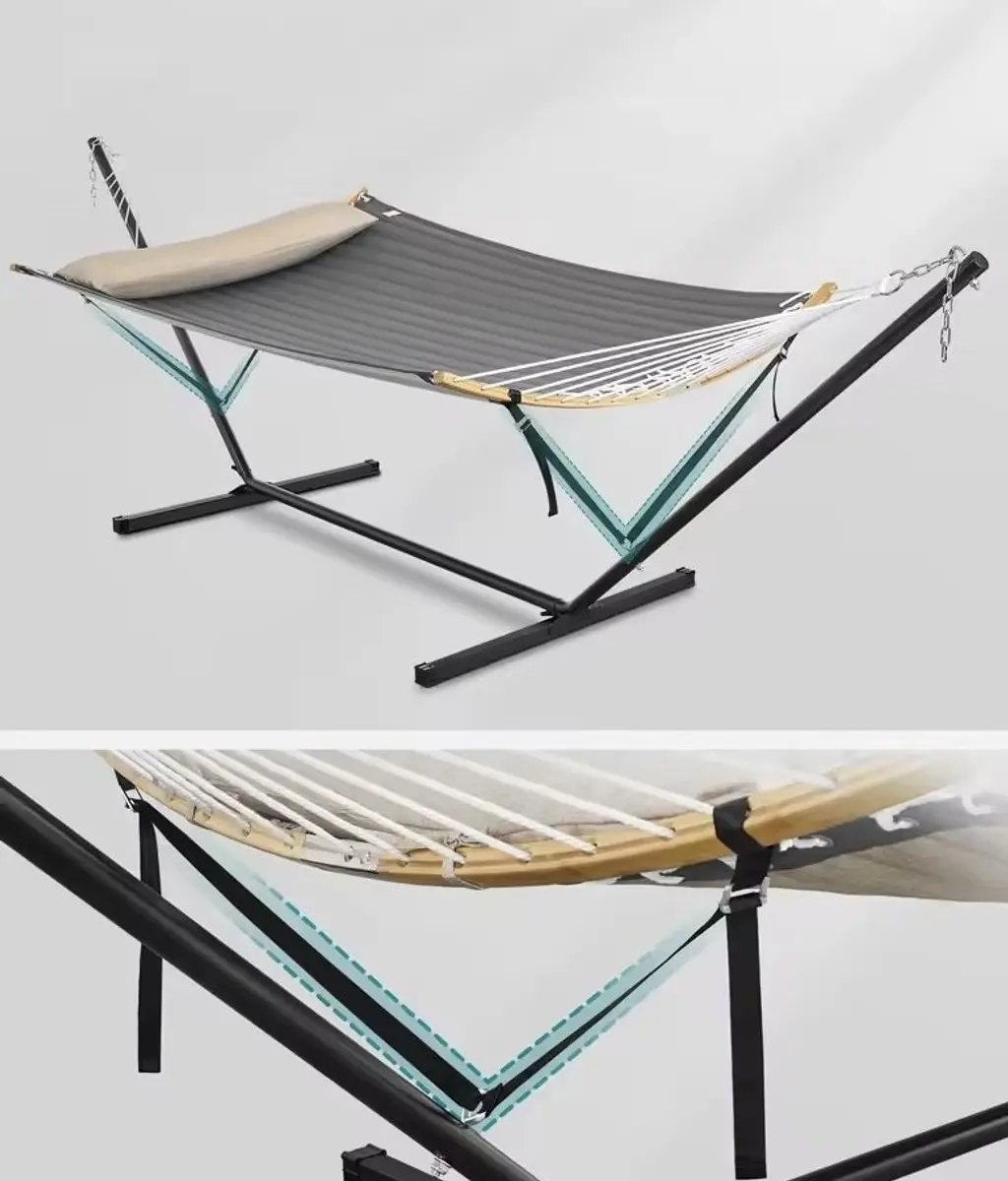 Songmics Vedder House Hangmat met standaard - 2 Personen 140cm - Grijs