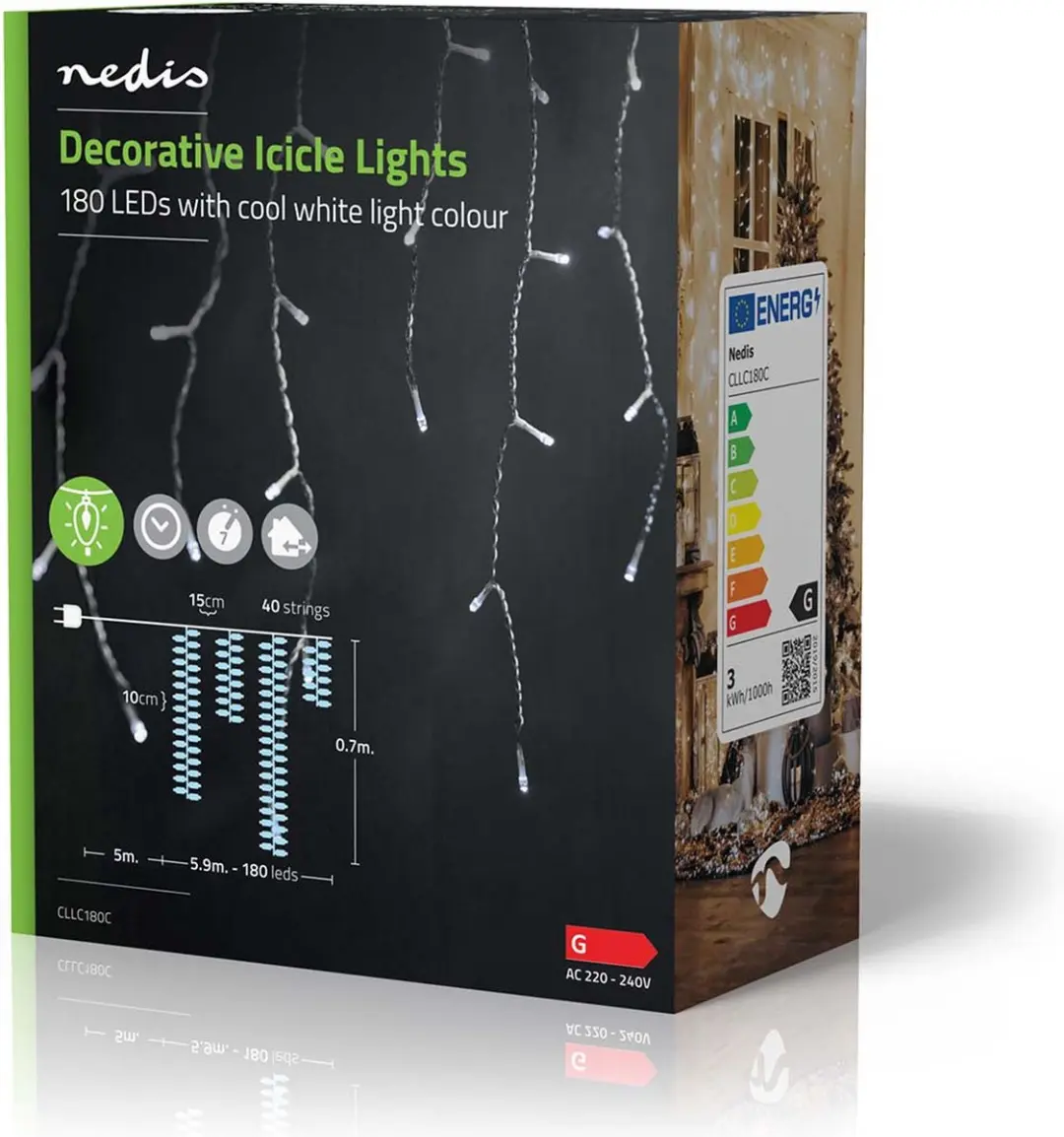 Nedis Decoratieve IJspegelverlichting 180 LED - 5,90m - Koel wit