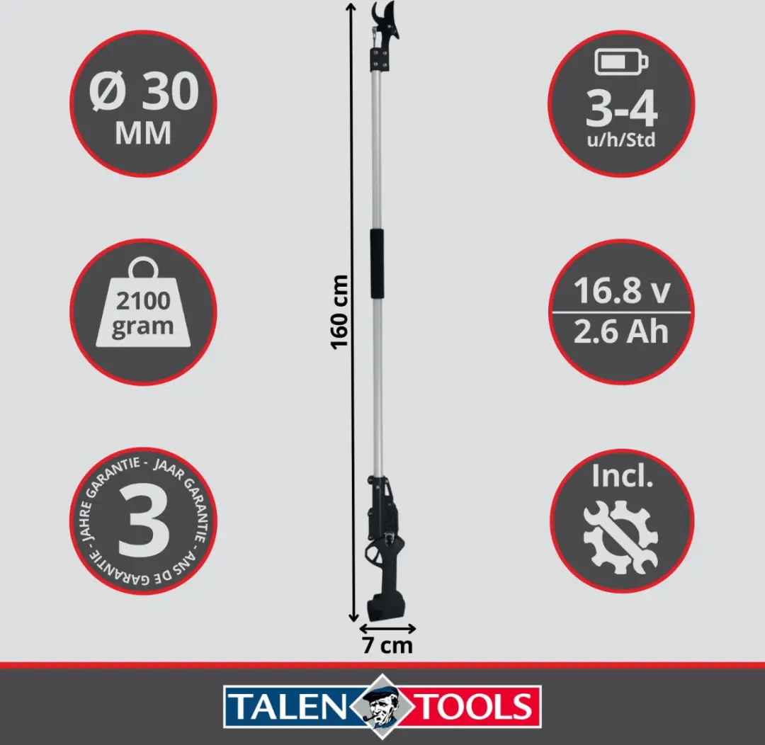 Talen Tools Elektrische Snoeischaar 160cm - 2x Accu's