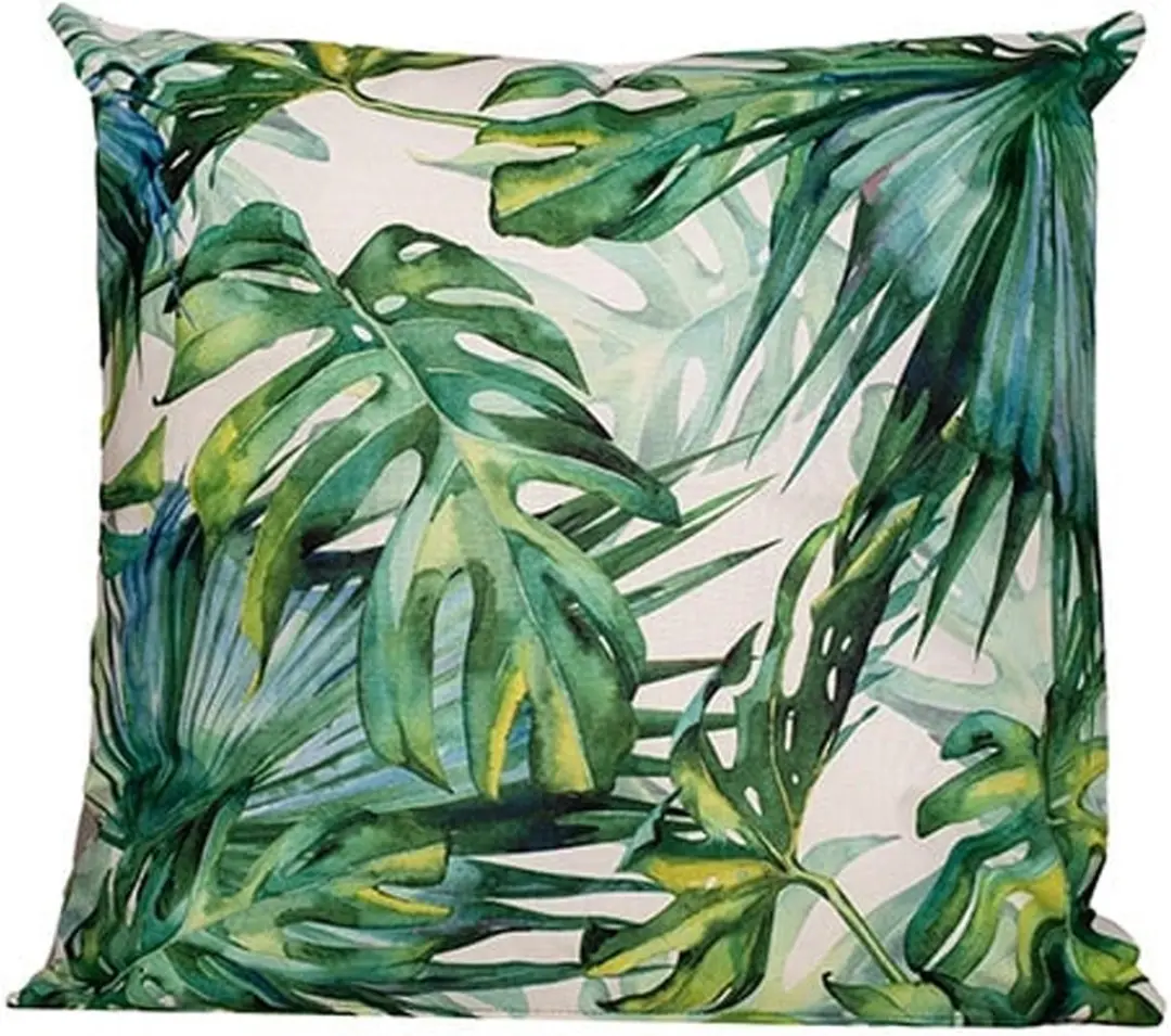 Anna's Collection Buitenkussen Monstera 3 Stuks - 60x60cm - Wit/Groen