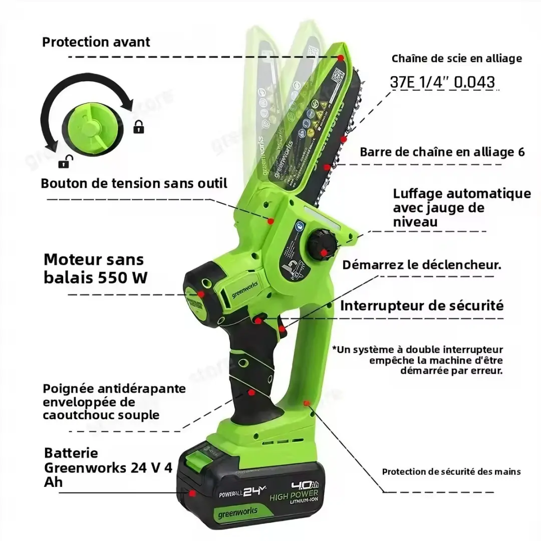 Greenworks CSG4450 Mini Kettingzaag 24V - 6 Inch - 4000mAh