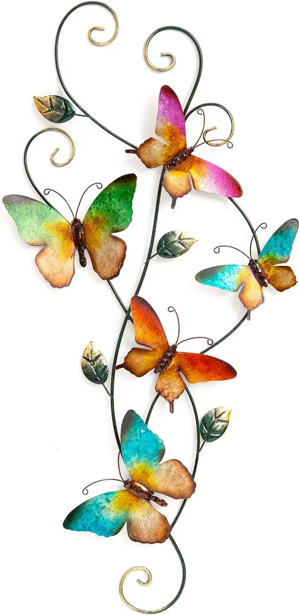 Anna's Collection Vlinders Wanddecoratie - 35x68cm - Metaal - Blauw