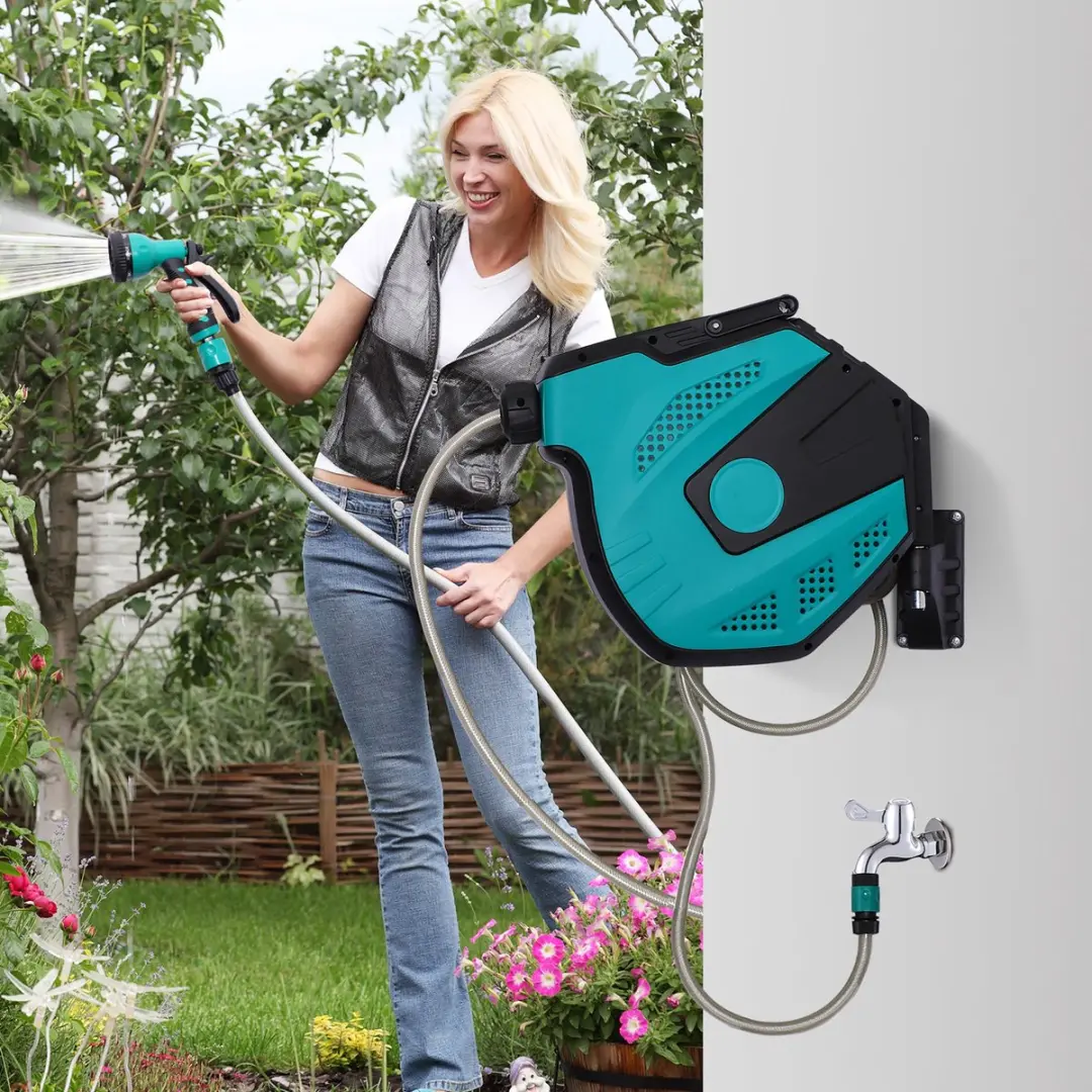ECTEATOY Tuinslanghaspel 15m - 7 Sproeistanden - Zwart