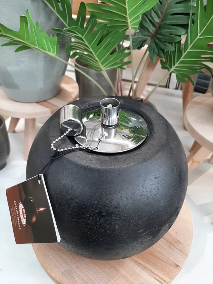 Esschert Design Olielamp Terrazzo L - 14x14x16cm - Zwart
