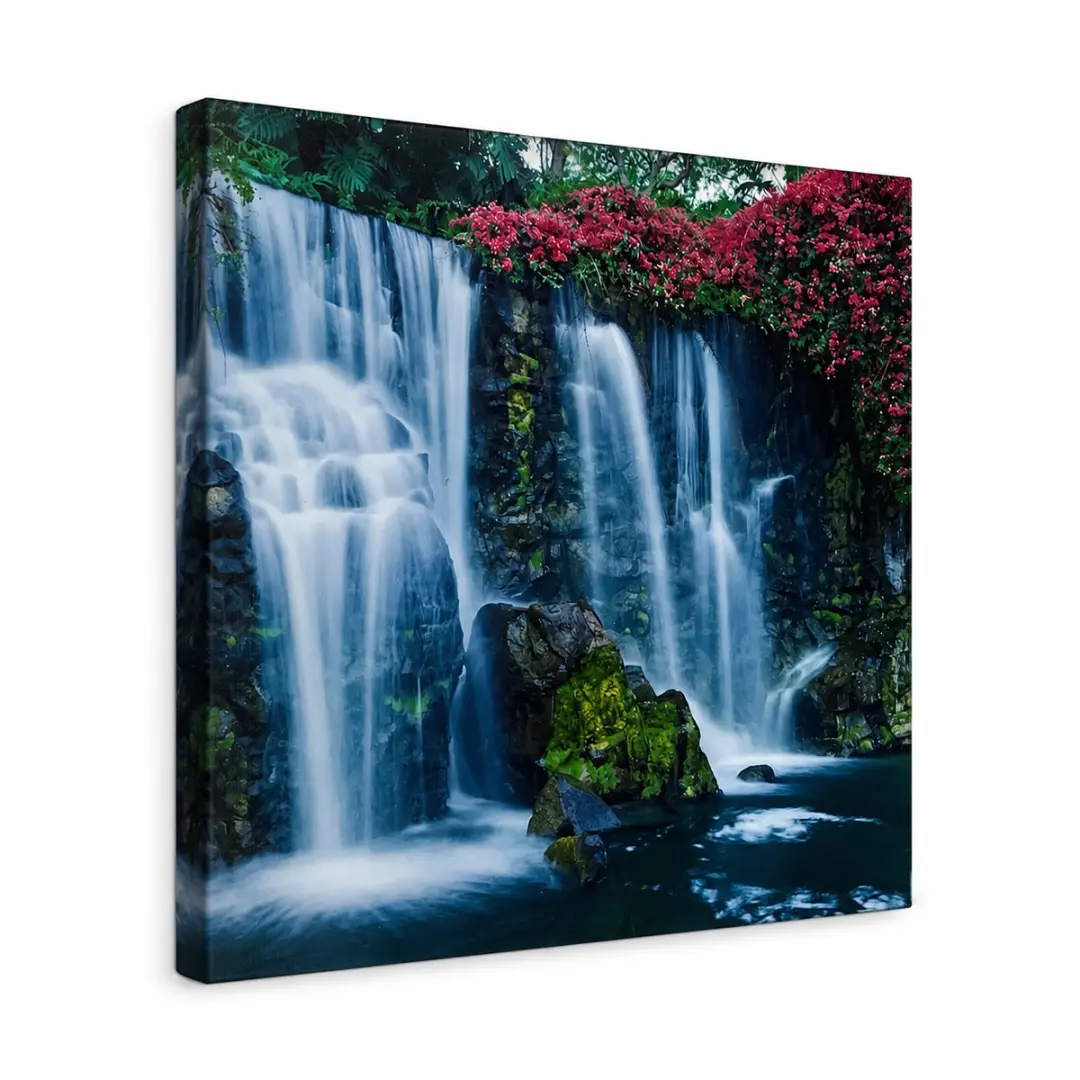 Anna's Collection Buiten Canvas Waterval 58x58cm - Blauw/Groen/Rood