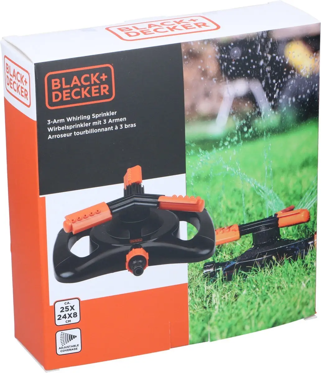 BLACK+DECKER Zwenksproeier 3 Armen - 360° Bewatering - Zwart/Oranje