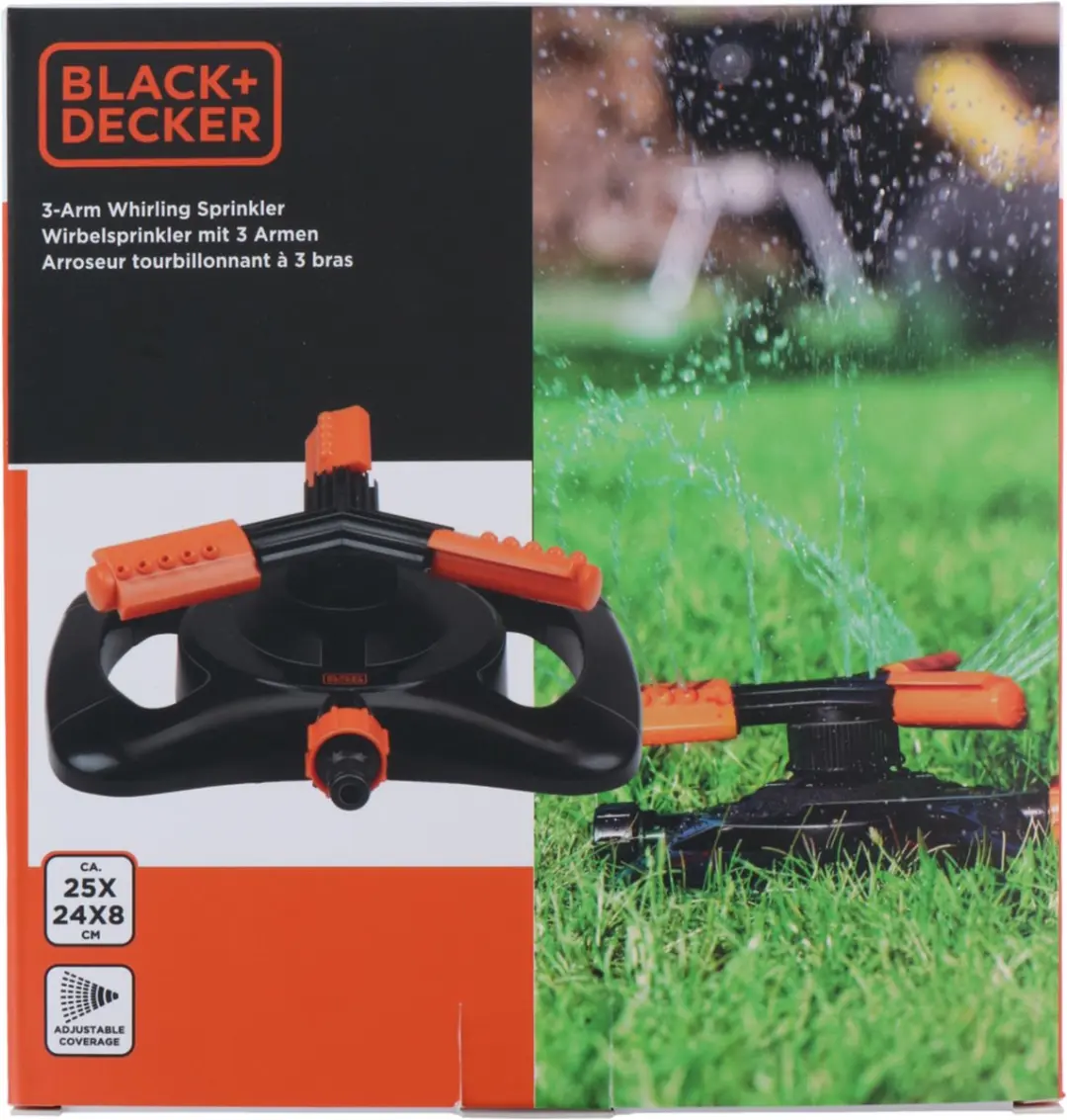 BLACK+DECKER Zwenksproeier 3 Armen - 360° Bewatering - Zwart/Oranje