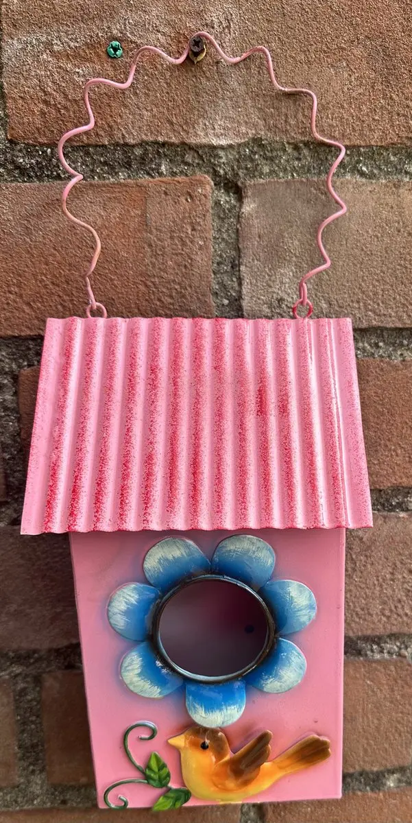 Impuls Vogelhuisje Metalen Decoratie Roze 35x15x6.5cm