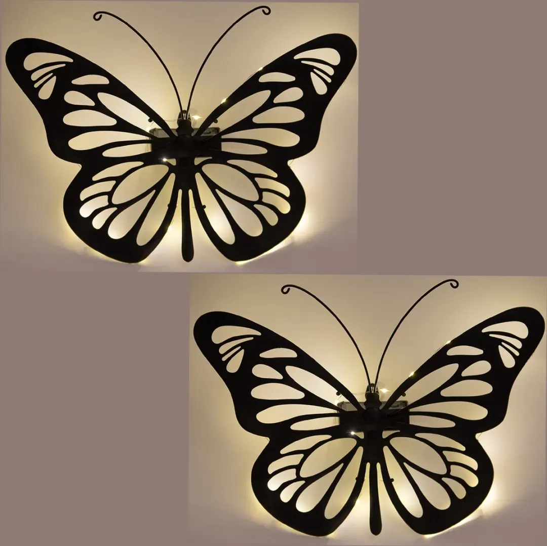 Anna's Collection Solar Wandlamp Vlinders 25x35cm - Metaal - Zwart