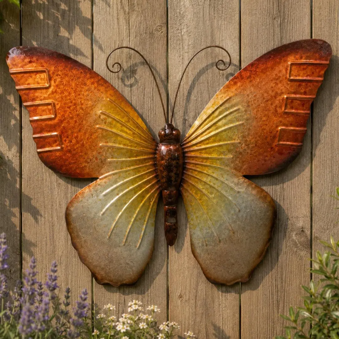 Anna's Collection Vlinders Wanddecoratie 2x - 32x24cm - Groen/Oranje