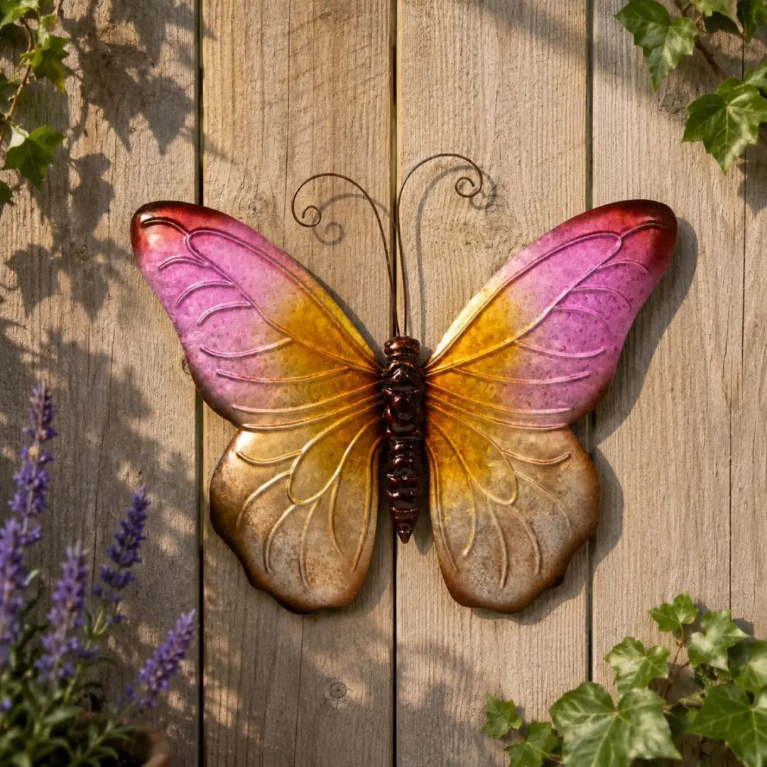Anna's Collection Vlinder Wanddecoratie Roze 32x24cm Metaal