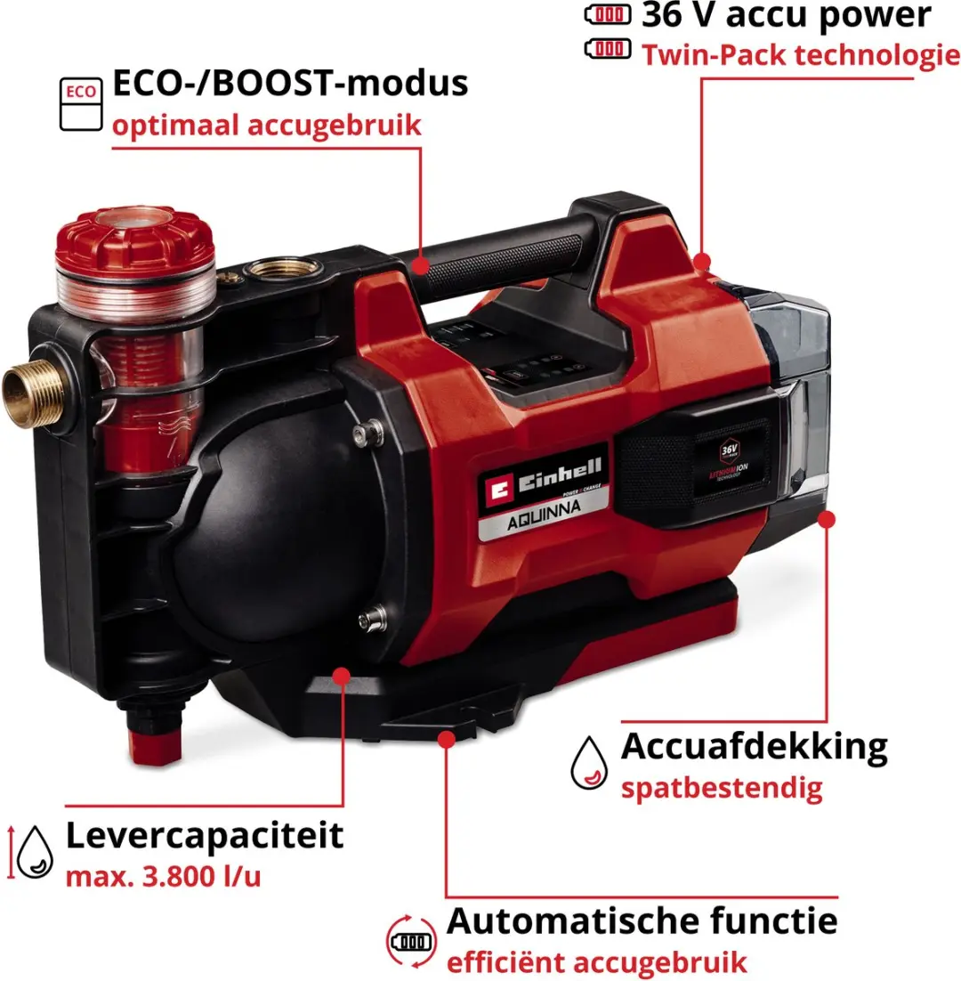 Einhell Accu Aquinna 36/38 F LED Automatic Tuinpomp 36V
