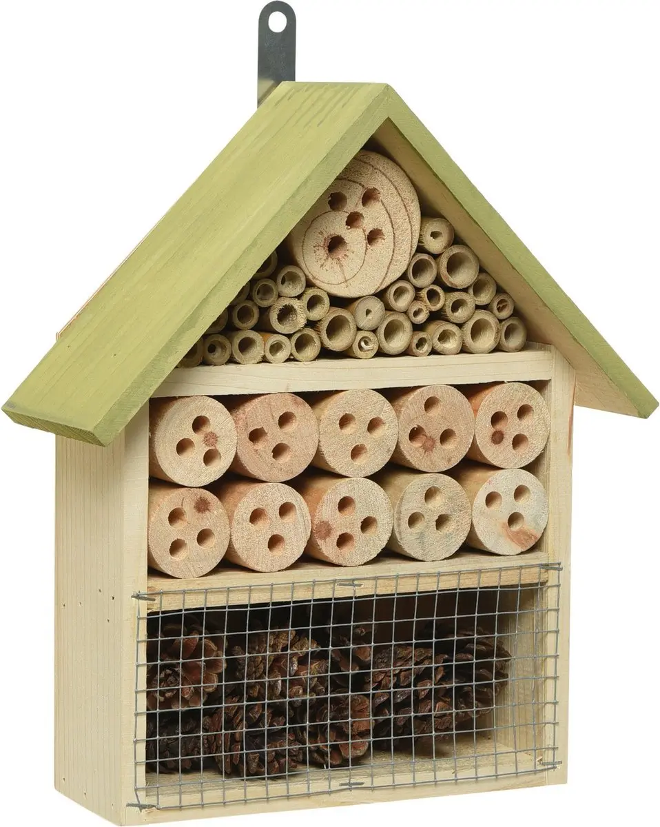 Decoris Lichtgroen Insectenhotel 29cm - Bijen/Vlinders/Lieveheersbeestjes