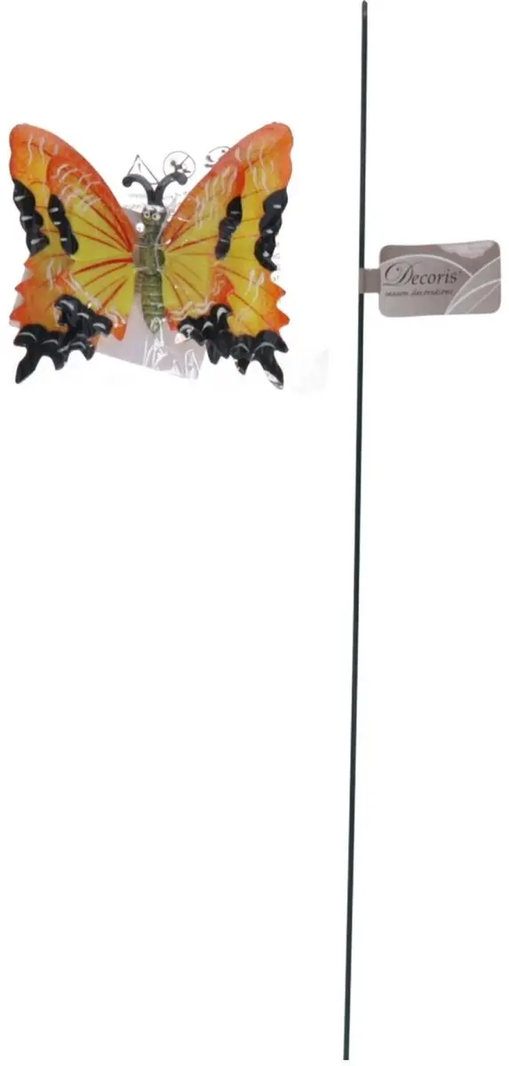 Decoris Tuin Vlinders op Stok - 2 Stuks 11x70cm - Groen/Geel Metaal