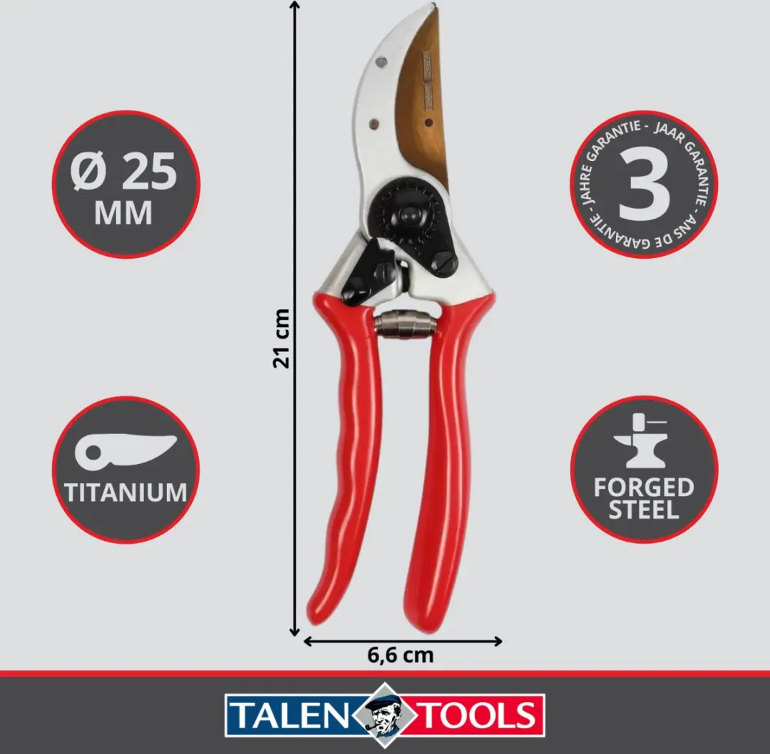 Talen Tools Titanium Snoeischaar 21cm - Met lederen holster