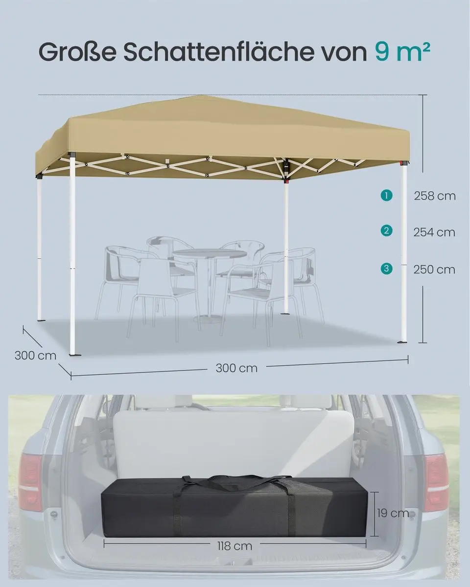 Songmics Tuinpaviljoen 3x3m PE - Opvouwbaar Beige - afbeelding 5 van 6