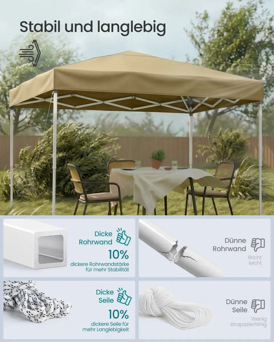 Songmics Tuinpaviljoen 3x3m PE - Opvouwbaar Beige - afbeelding 3 van 6