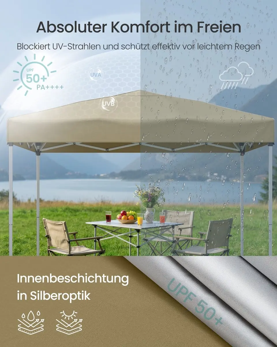 Songmics Tuinpaviljoen 3x3m PE - Opvouwbaar Beige - afbeelding 4 van 6
