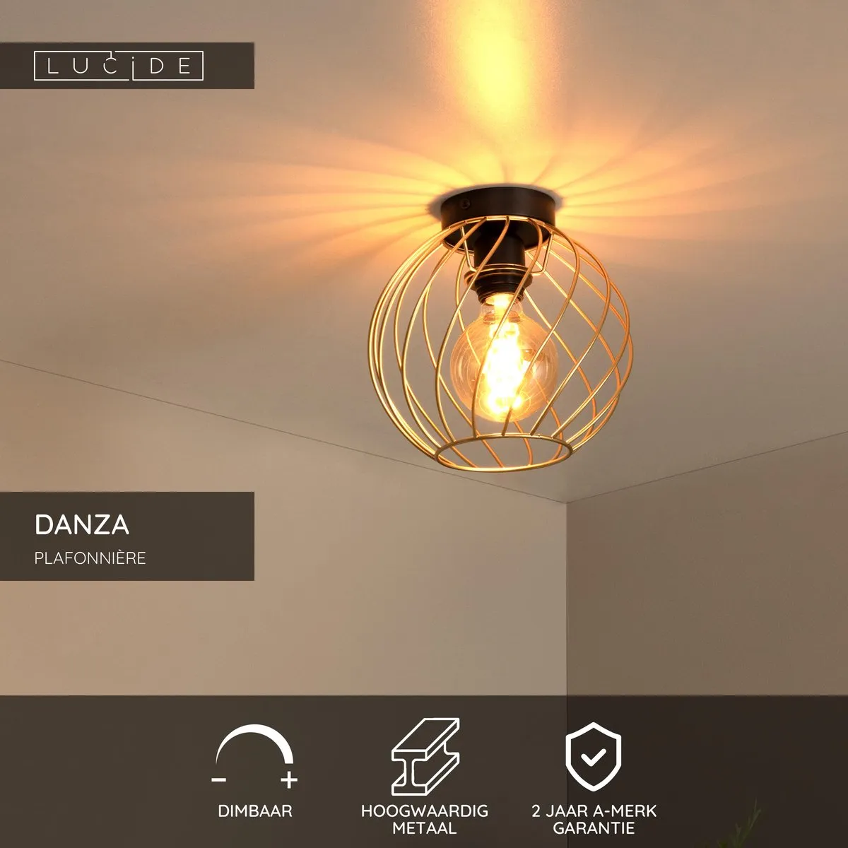 Lucide Danza Plafonnière Ø25cm Mat Goud