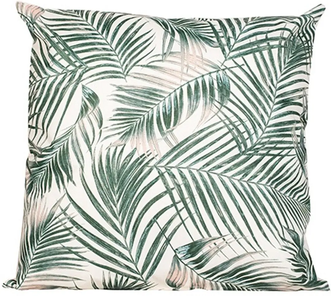 Anna's Collection Buitenkussen Palm 3 Stuks - 60x60cm - Wit/Groen