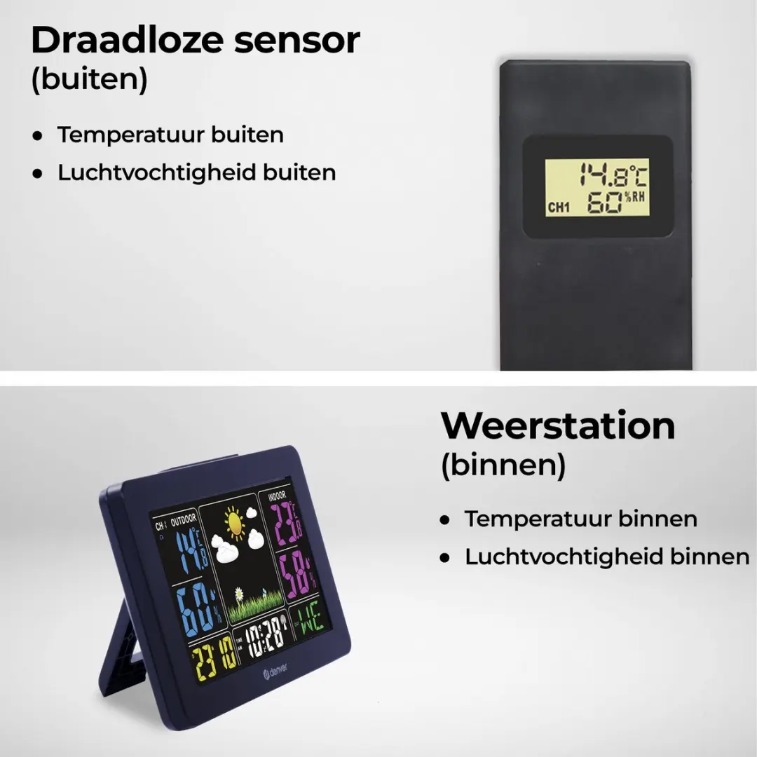 Denver WS540 Draadloos Weerstation - Binnen & Buiten - Zwart - afbeelding 2 van 6