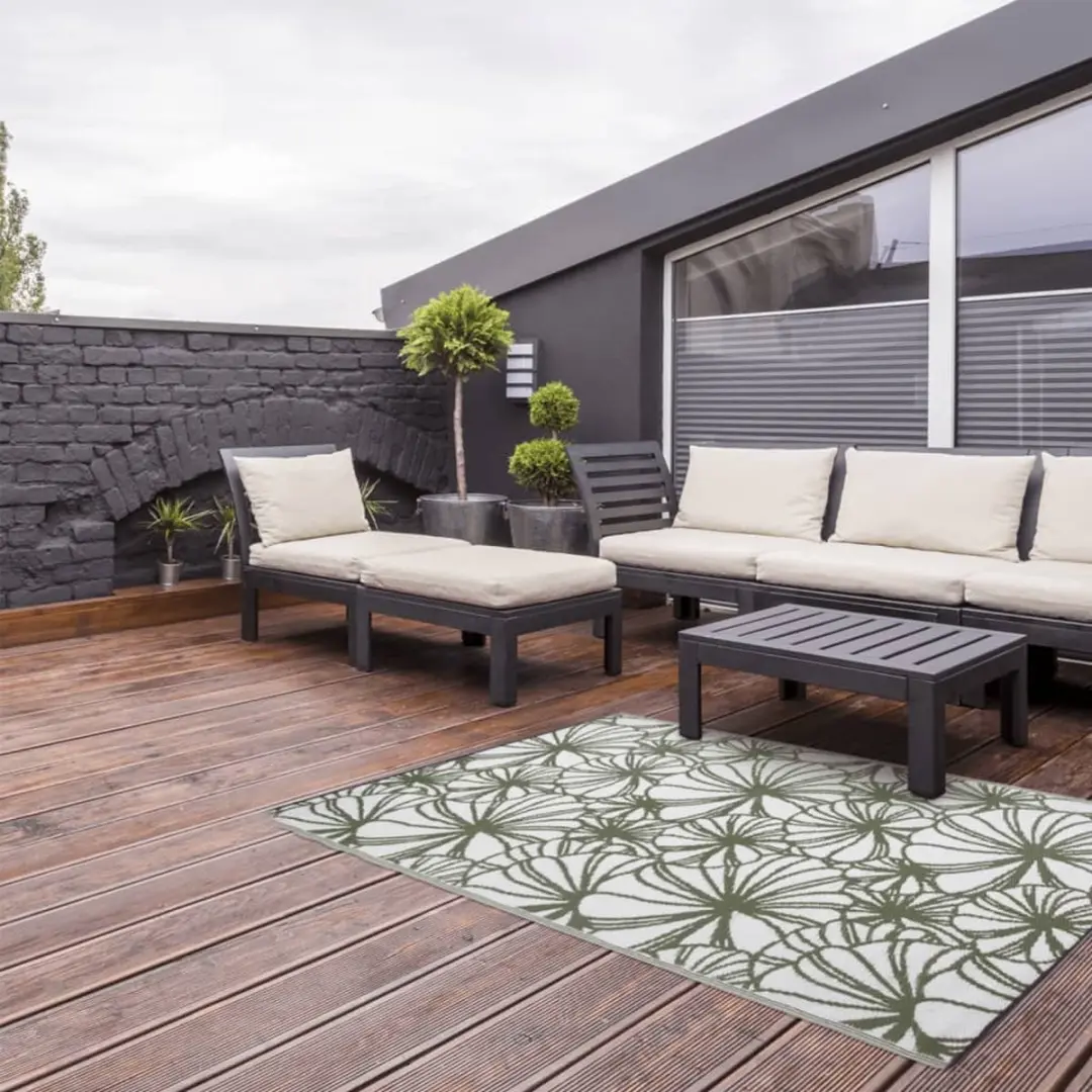 Esschert Design Buitenkleed OC21 241x152cm - Bloemmotief Donkergroen