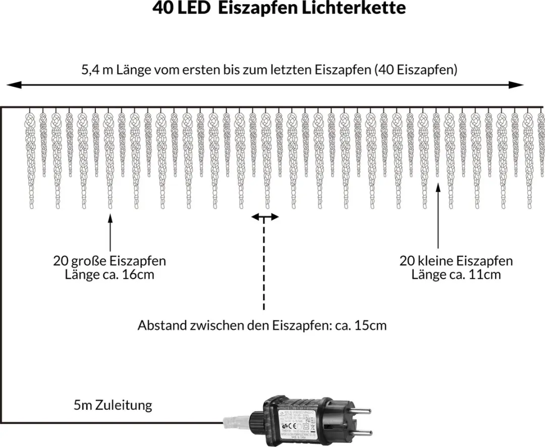 Monzana Lichtsnoer 40 LED Warm Wit 5,6x5m