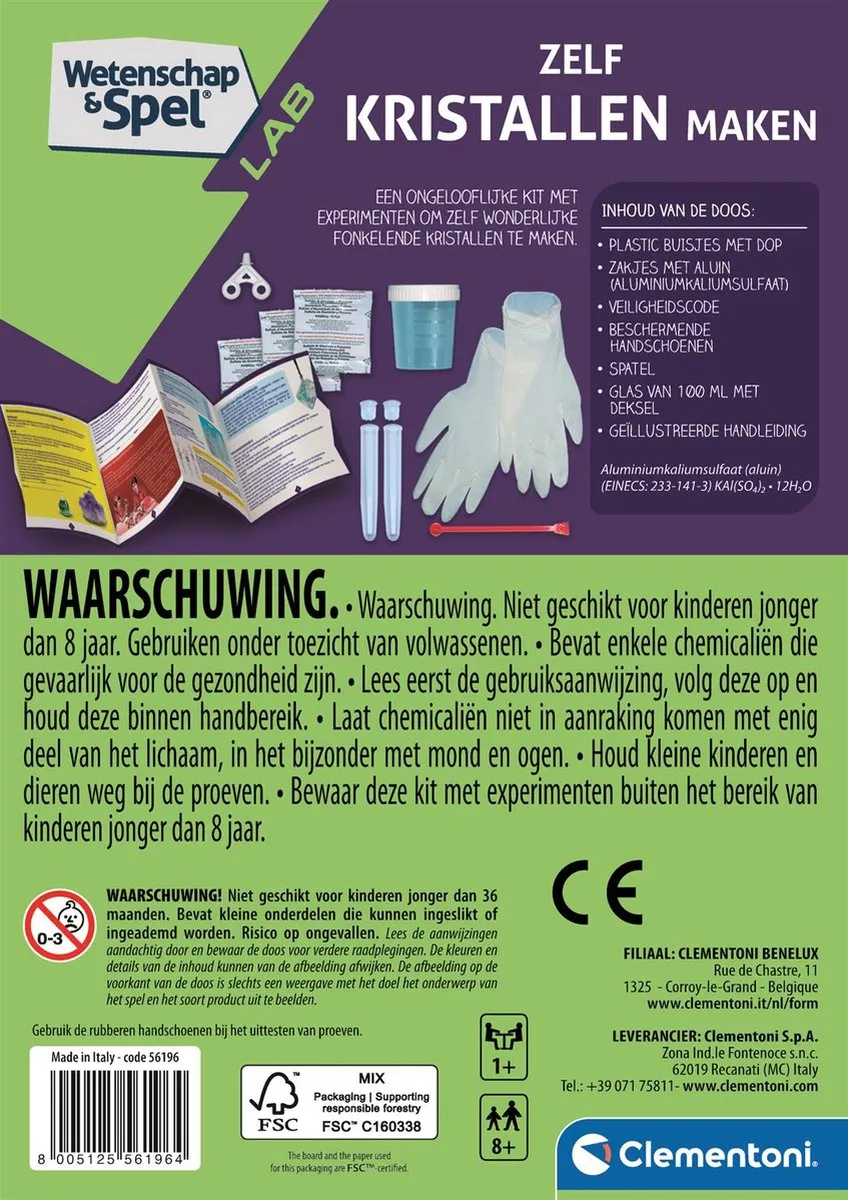 Clementoni Wetenschap & Spel Zelf Kristallen Maken 56196 - STEM Speelgoed