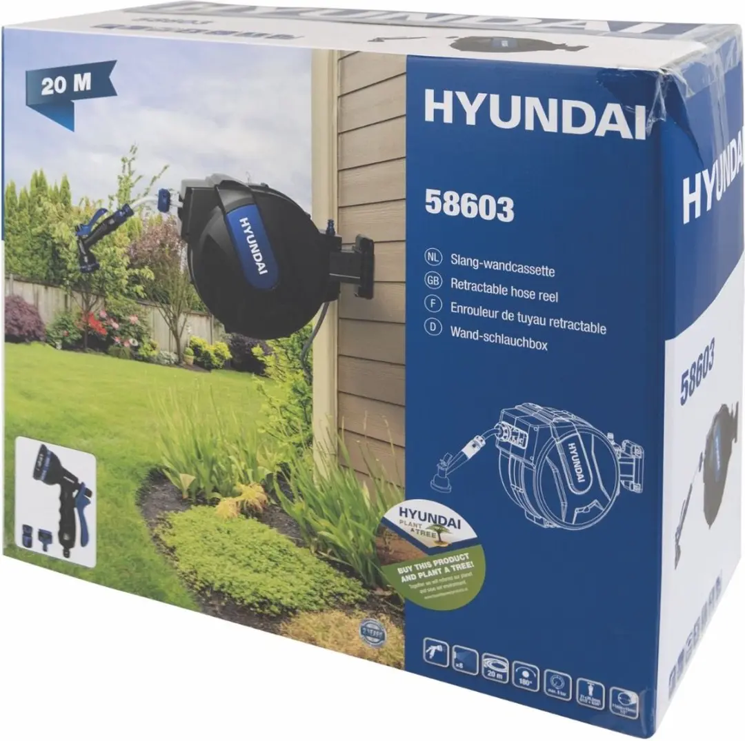 Hyundai Wandslangenbox 20m Automatisch - 180° Draaibaar
