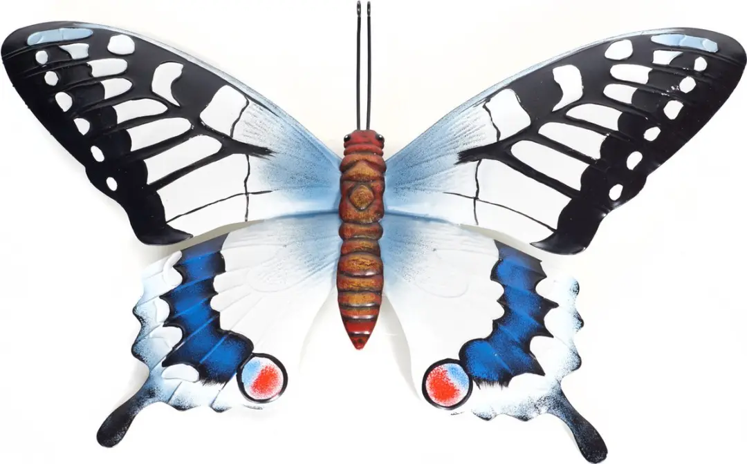 Anna's Collection Vlinders Metaal 48x30cm - Blauw/Wit-Blauw
