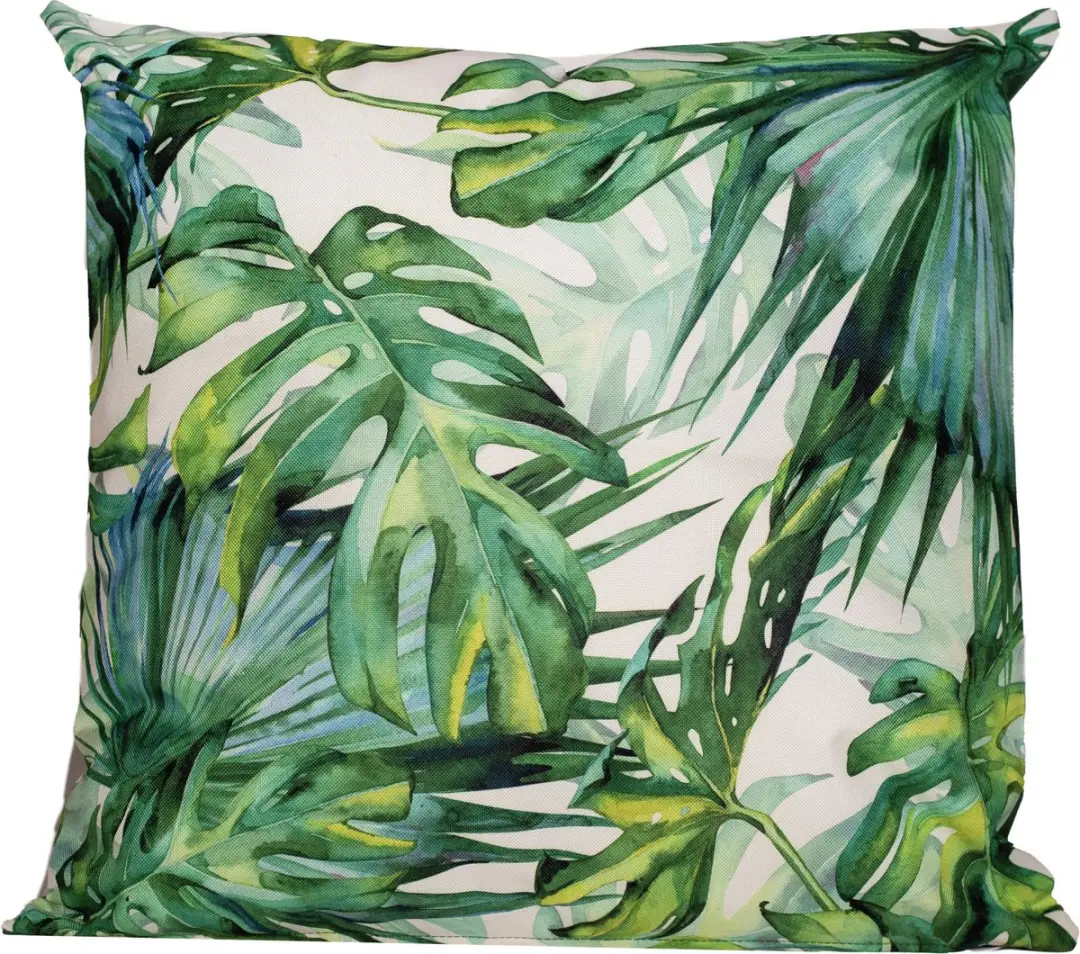 Anna's Collection Buitenkussen Monstera 60x60cm - Wit/Groen - Water- en UV-bestendig