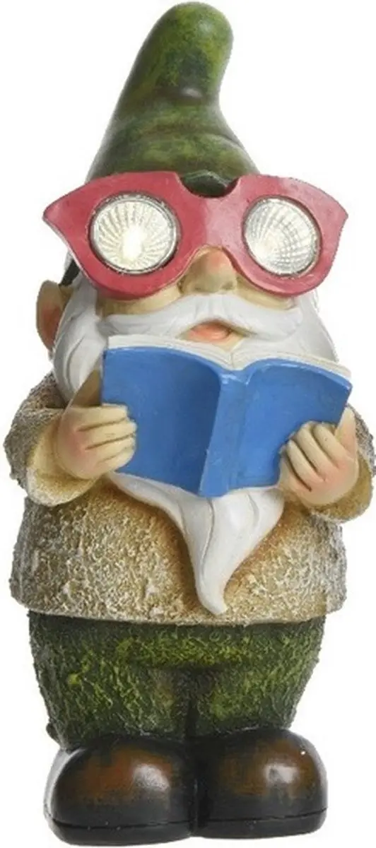 Decoris Tuinkabouter Boekenwurm LED Solar - 24cm - Blauw