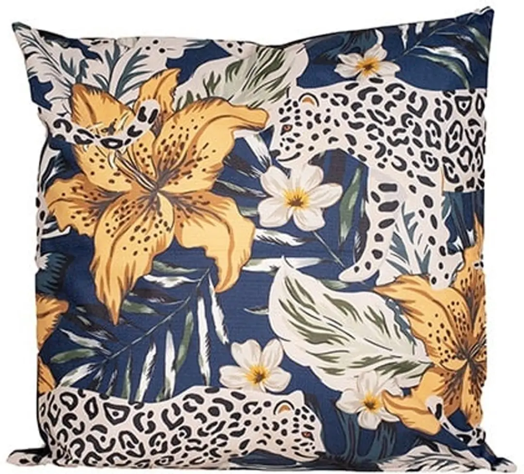 Anna's Collection Buitenkussen Bloem 45x45cm - 3 Stuks - Blauw/Geel