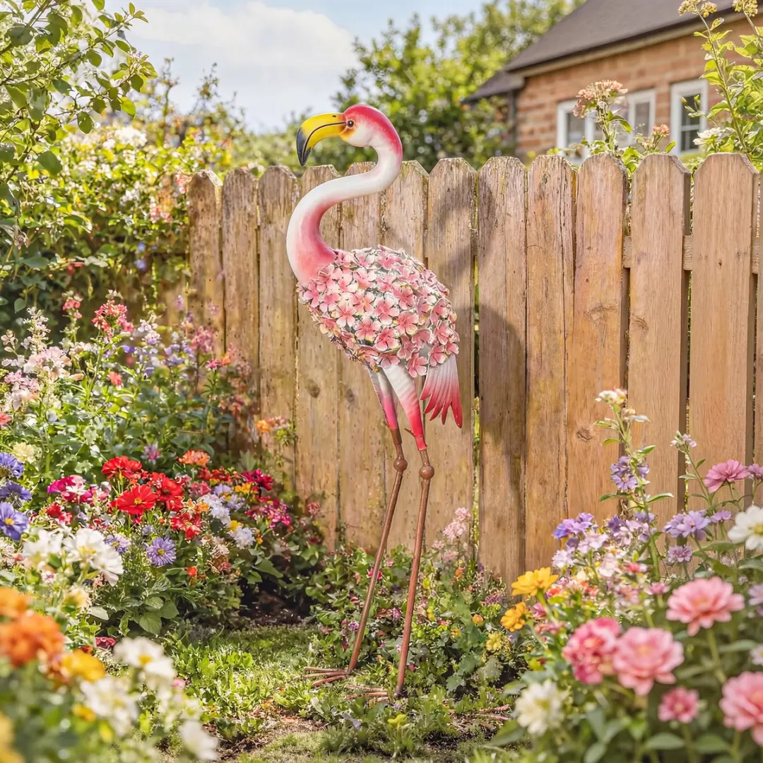 Outsunny Flamingo Tuinbeeld - Metaal 83cm - Rood