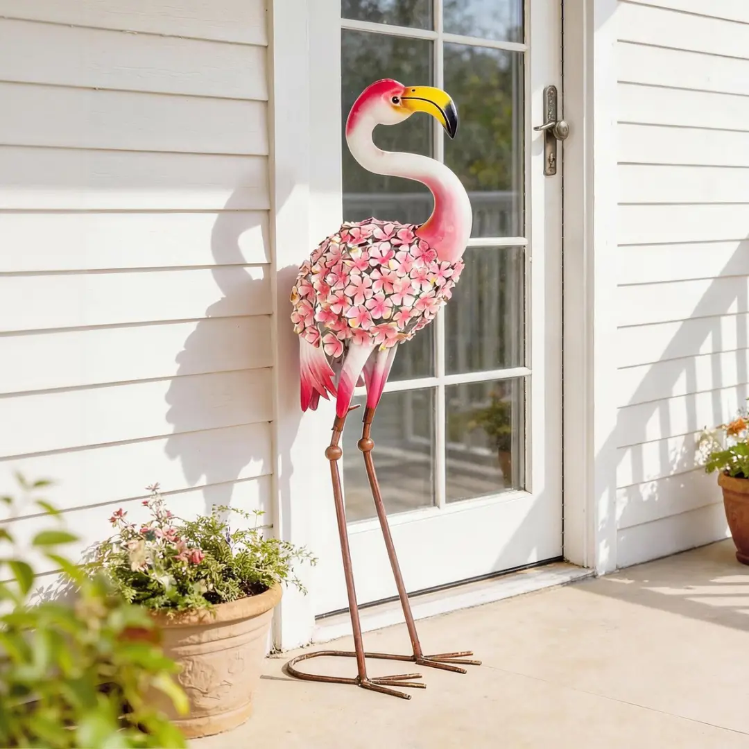 Outsunny Flamingo Tuinbeeld - Metaal 83cm - Rood