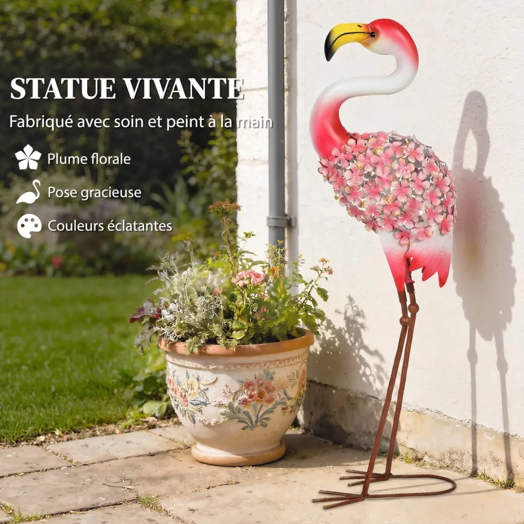 Outsunny Flamingo Tuinbeeld - Metaal 83cm - Rood - afbeelding 6 van 6