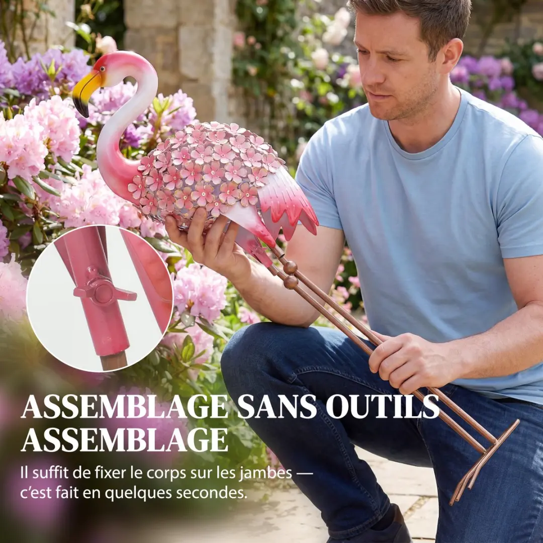Outsunny Flamingo Tuinbeeld - Metaal 83cm - Rood