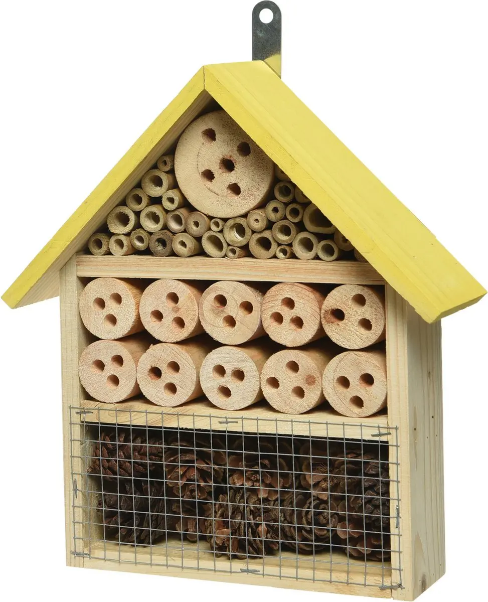 Decoris Geel Insectenhotel 29cm - Bijen/Vlinders/Lieveheersbeestjes