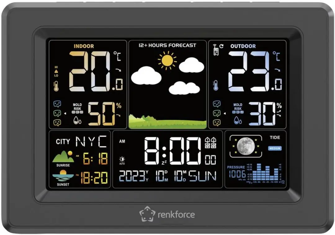 Renkforce RF-4883630 Digitaal Weerstation - 3 Sensoren - Zwart