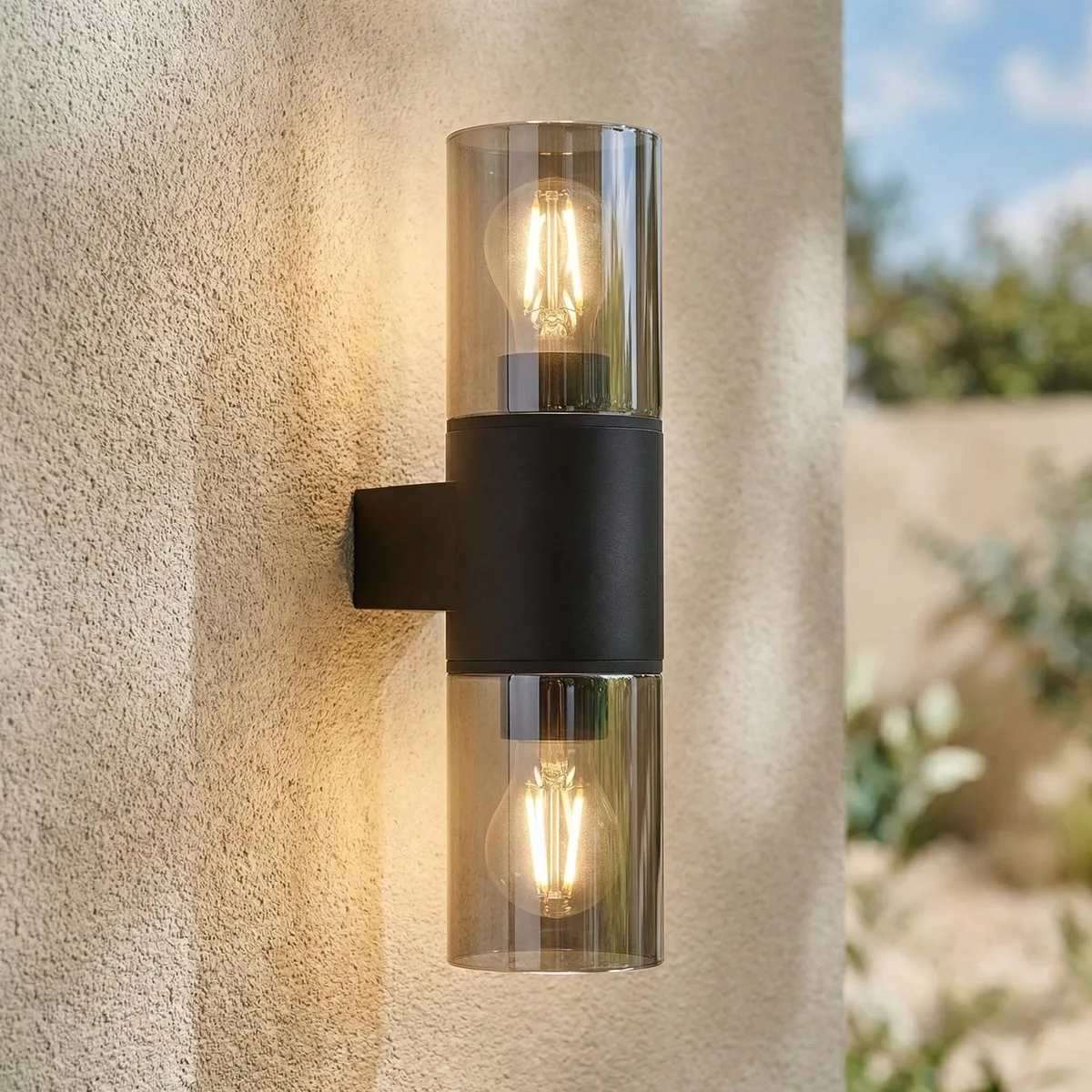 Eglo Cropani Wandlamp Buiten E27 - 33.5cm - Zwart/Grijs/Transparant
