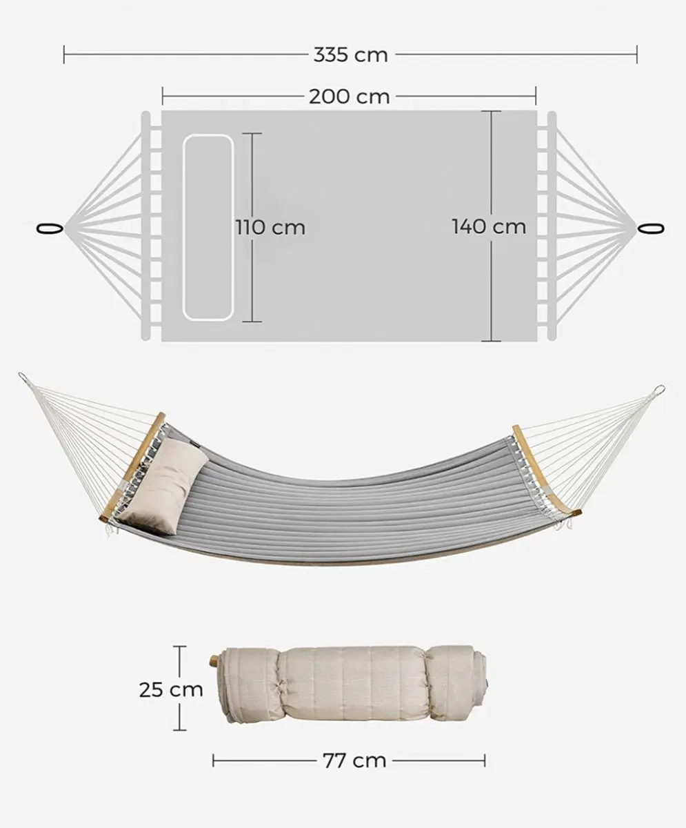 Songmics Hangmat 2 Personen 200x140cm - 225kg - Bruin-Grijs