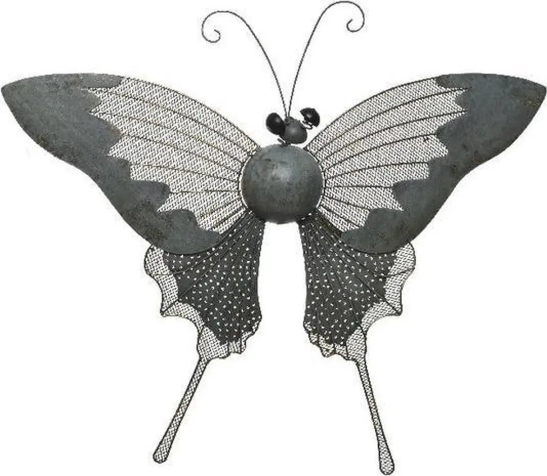 Decoris Vlinder Wanddecoratie Metaal 34x24cm - Grijs